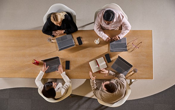 aerial view of desk